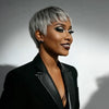Boss Mature Tendance Glueless Gris argenté Pixie Bob Lisse Perruque Sans Colle Cheveux Humains