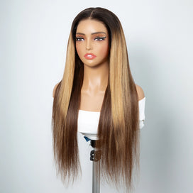 Blond Glueless Couleur Ombre Highlight 13x4 Perruque Sans Colle Lisse
