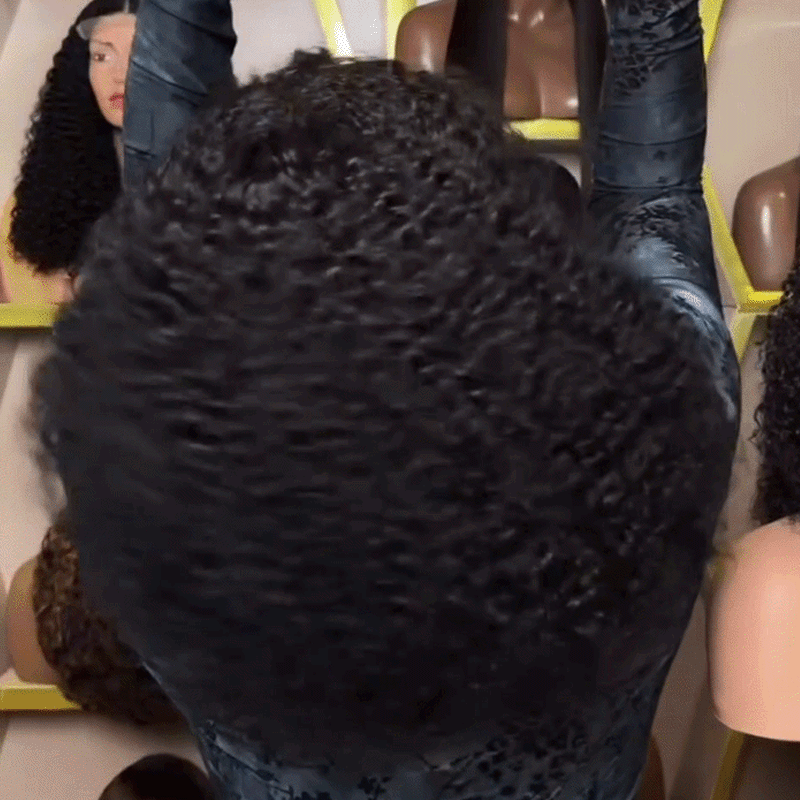Bob Kinky Curly 300% Densité Avec Frange Perruque Glueless 100% Cheveux Humains