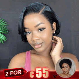 2 𝑭𝑶𝑹 €55🔥Pixie Cut 13x4 Lace Straight Wig+Glueless Easy-Wear Chic Effortless Curly Wool