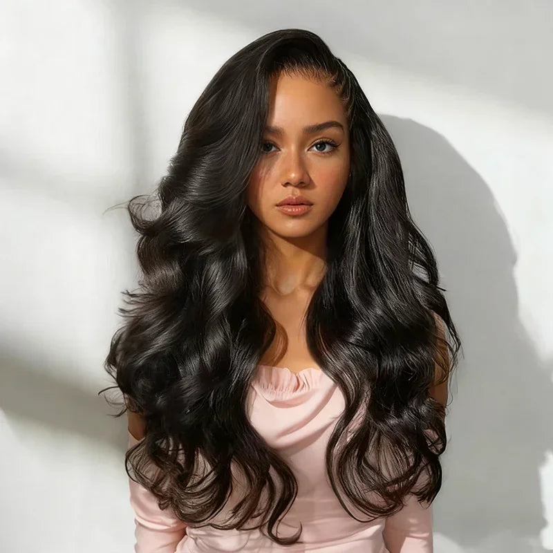 Naturel Glueless Pré-Tressé Sur Le Côté 13x4 Perruque Sans Colle Body Wave Cheveux Humains