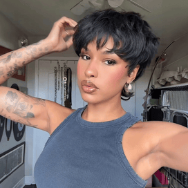 Coupe Pixie Chic Parisien  à Pointes Retournées Perruque Glueless Sans Colle