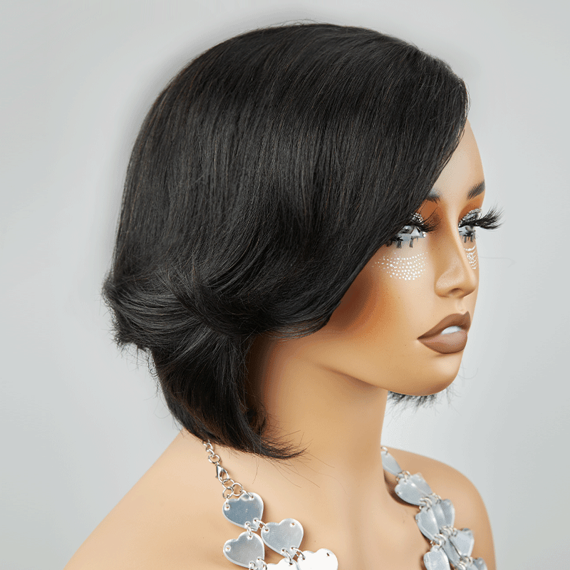 Coupe Layered Pré-tout 13x4 Glueless Couche Couleur Naturelle Bob Perruque Sans Colle Ondulé
