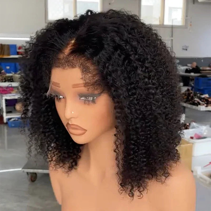 Ligne de Cheveux en M & Bordures 4C Perruque Bob Kinky Curly 13x4 HD 100% Cheveux Humains