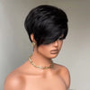 Perruque Pixie Dégradée Courte Glueless avec Frange de Côté Asymétrique Noir