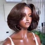 4x4 Glueless Couche Épais Couleur Chocolat Noir Ondulé Perruque Sans Colle