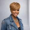 Perruque Courte Honey Blonde 100% Cheveux Humains Confection Machine Style Pixie