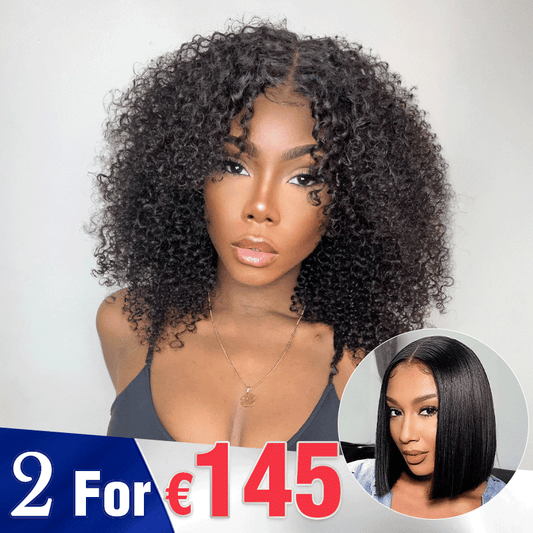 2 𝑭𝑶𝑹 €145.88🔥Glueless Bob 4×4 Noir Kinky Curly+Coupe Émoussée Soyeux Lisse 2x6 Dentelle Perruque
