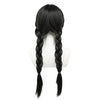 🎃Glueless Perruque Synthétique Longue Et Raide Noire Tressée Avec Frange Personnage De Mercredi Addams Pour Cosplay