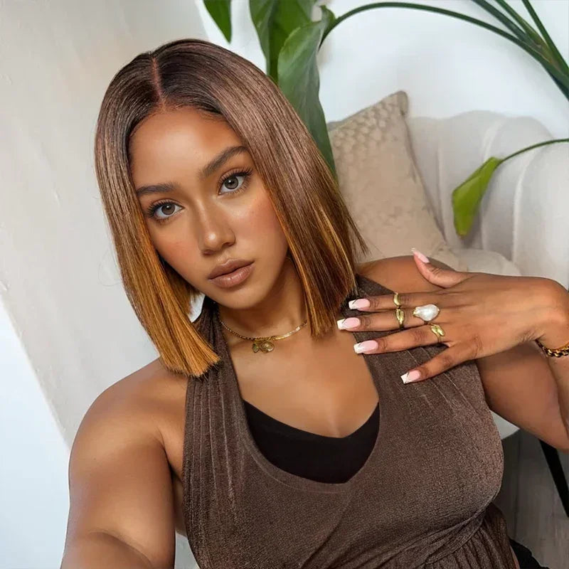 7x5 5X5 Glueless Chocolate Brown Bob Wig Glueless Wear Go Straight