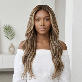 Brillante Glueless Couleur Mèches Blond Cendré 5x5 Perruque Sans Colle Body Wave 250% Densité