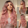 🎃28 Pouces Couleur Noir Ombré Rose Perruque Avec Frange Synthétique Ondulée De Idéale Pour Un Usage Quotidien, Les Soirées Ou Le Cosplay