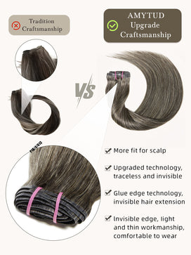 9 Pièces Extensions De Cheveux à Clipser Gris Argenté Bordeaux En Cheveux Naturels 125 g