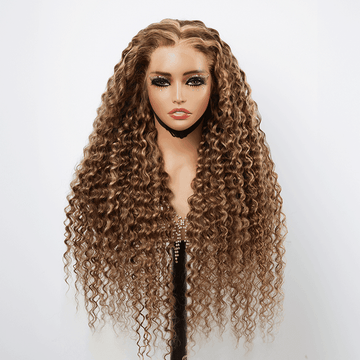 5x5 13x4 lace frontal Wig Mixed Color #4/27 Curly