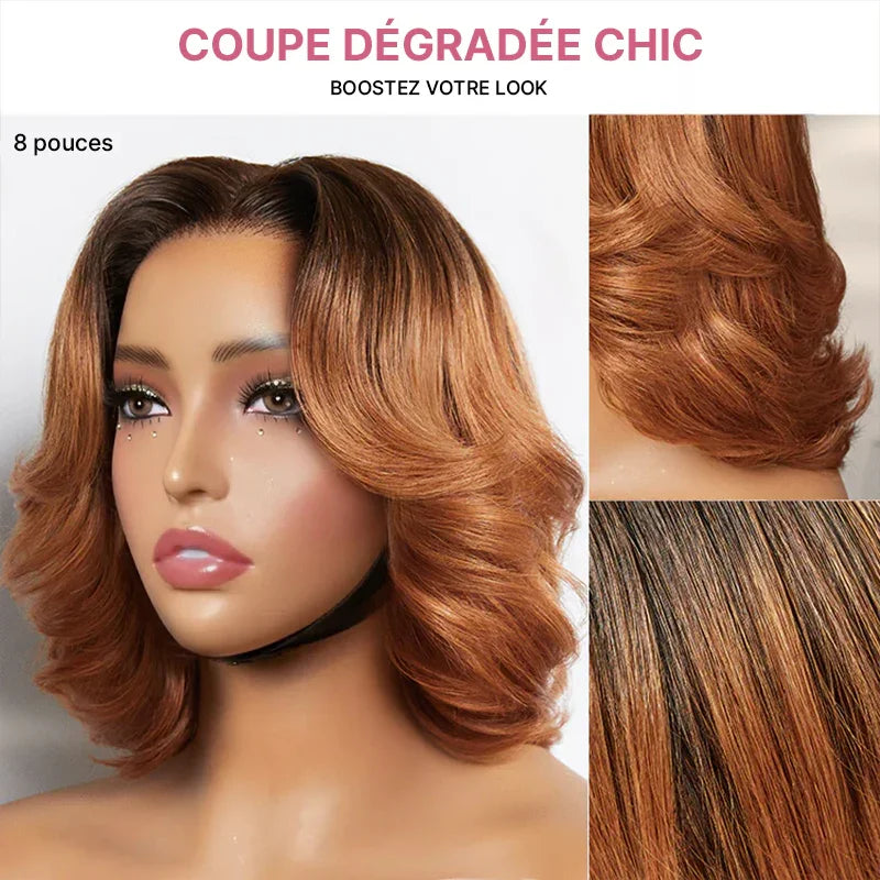Élégance Style Boss Wig Pixie Court Ombré Ginger 9x6 Max Lace Pré-découpée & Glueless Perruque