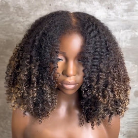 4x4 Glueless Brun Ombré 4C Edeges Perruque Bob Sans Colle Avec Bouclé 250% Densité