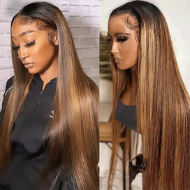 Soyeux & Brillants Glueless Couleur Ombre Highlight 13x4 Perruque Sans Colle Lisse