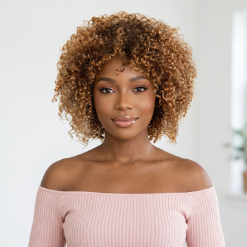 𝐏𝐫𝐞̂𝐭 𝐞𝐧 𝟐𝟒𝐡⚡ Perruque Sans Colle Kinky Curly Brune Courte Irrégulière Avec Frange