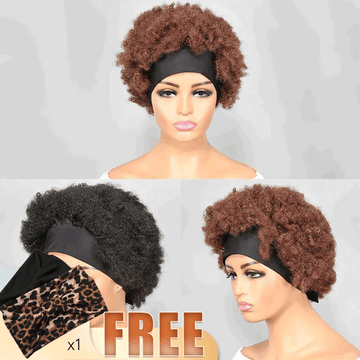Court Marron Bandeau Perruque Cheveux Humains Brésiliens Bouclé 200% Densité