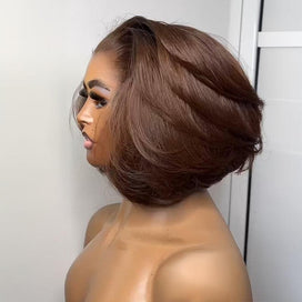 Glueless Sans Nœuds Couleur Chocolat Noir 13x4 Perruque Bob Sans Colle Cheveux Humains