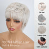 Perruque Pixie Bob Lisse Blanc Argenté Glueless Sans Colle 100% Cheveux Humains