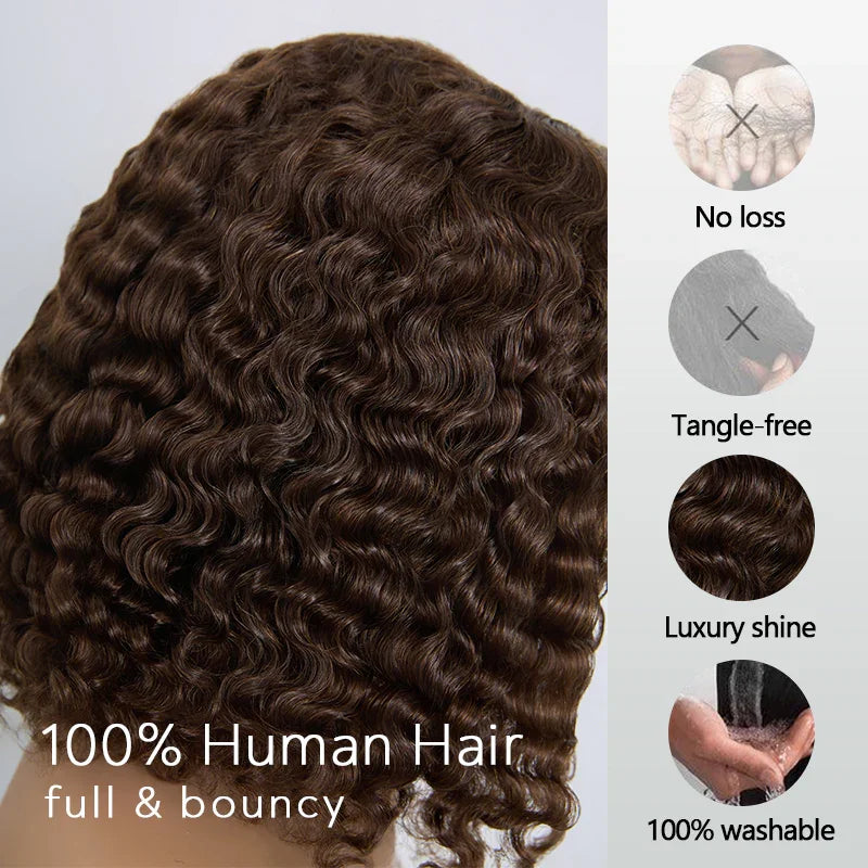 4x4 Volume de la Racine aux Pointes Bob Marron Deep Wave 300% Look Sans Effort Perruque