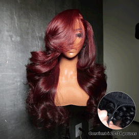 Glueless Pré-épilées Couleur Bordeaux 13x4 Perruque Sans Colle Body Wave Casquette Ajustable