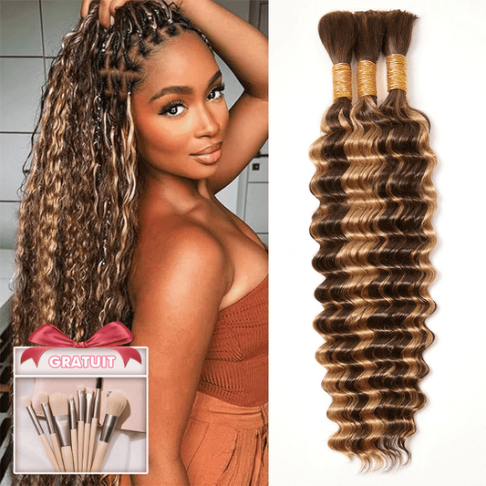 Extensions De Cheveux Humains Bouclés Profonds Couleur #4/27 Higlight Pour Tressage Bohème