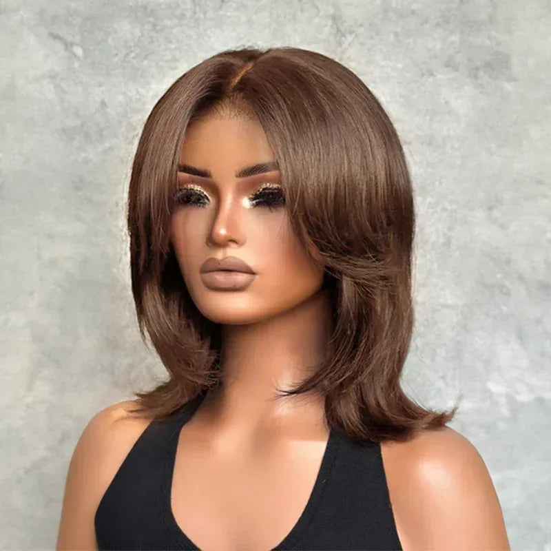 Effet Salon Glueless Couches Wear Go 4x4 Perruque Bob Sans Colle Avec Frange Cheveux Humains Ondulé