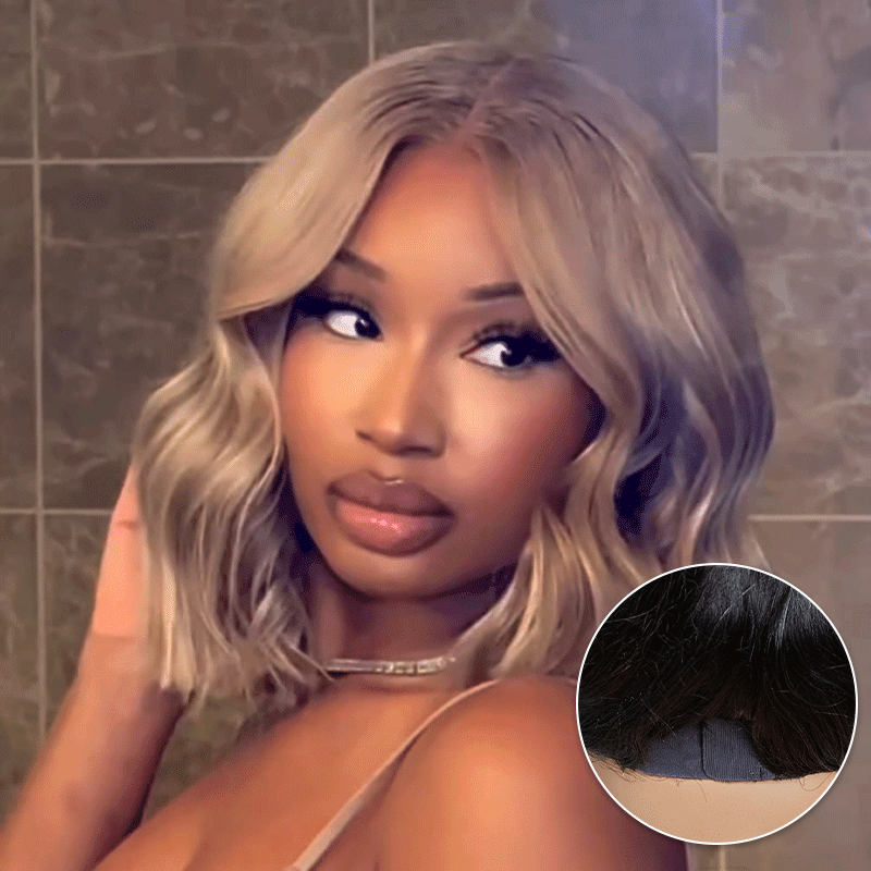 Glueless Couleur Gris Argenté Bob 4x4 Perruque Cheveux Humains Ondulé 250% Densité