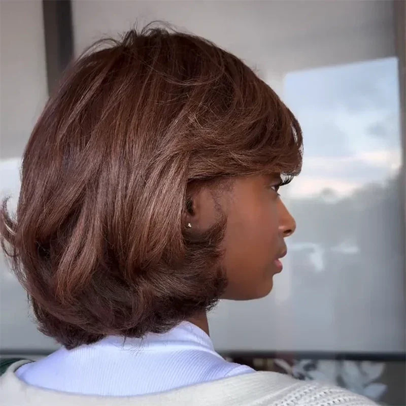 4x4 Glueless Perruque Kinky Straight Mocha Bob Dégradé Effet Brushing Style Glamour San Colle