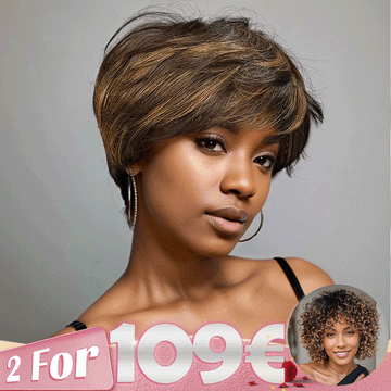 2 𝑭𝑶𝑹 €109🔥Perruque #4-27 Highlight Pixie+Blonde Highlight Lisse/Highlight Kinky Curly/Mèches Blondes  Ondulé /Blond Ombré Bouclé/ Dégradé 99J Lisse
