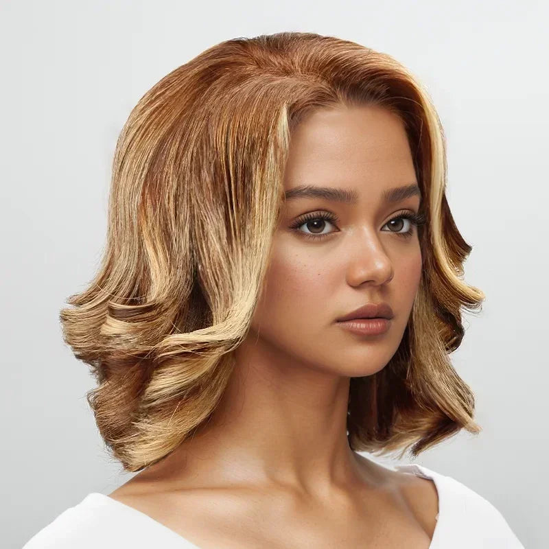 Straight Highlight Lace Front Bob Wig Human Hair 200% Density