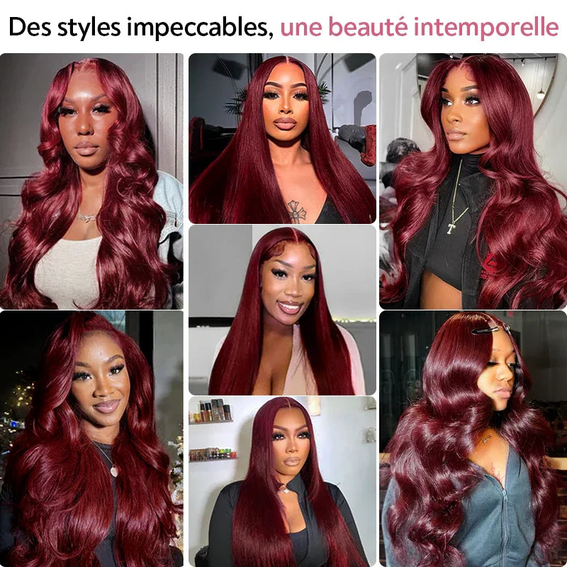 Glueless Pré-épilées Couleur Bordeaux 13x4 Perruque Sans Colle Body Wave Casquette Ajustable