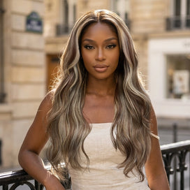 5x5 Glueless Couleur Mèches Blond Cendré Perruque Sans Colle Body Wave