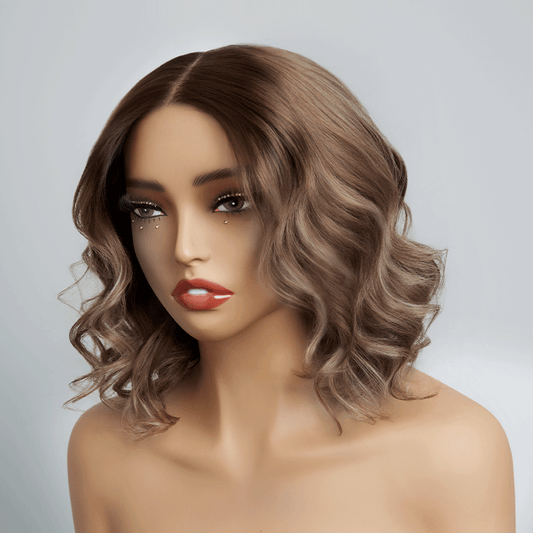 Style Frais Glueless Pas Nœuds Couleur Marron 13x4 Highlight Perruque Sans Colle Ondulé Installation Instantanée