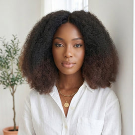 Wig Afro Curly Ombré 4x4 Sans Colle Densité 300% Ultra Volumineuse 100% Humain