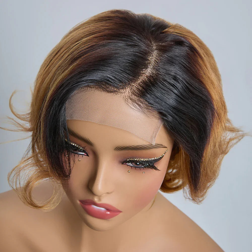 4x4 Légèrement Ondulé Raie Sur Le Côté Glueless Sans Colle Perruque Short Bob Wavy