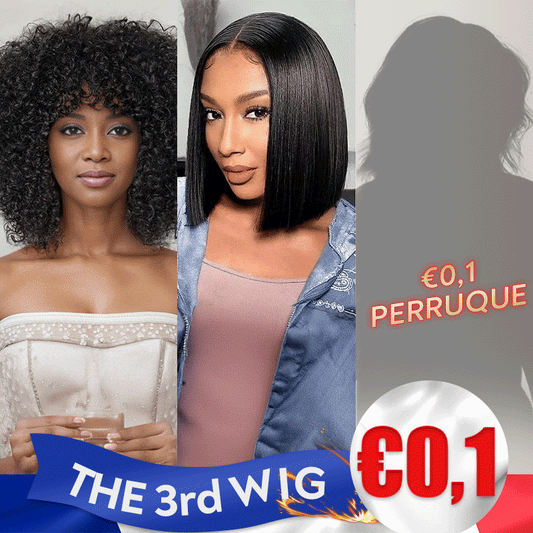 𝟑ᵉ 𝐩𝐞𝐫𝐫𝐮𝐪𝐮𝐞 𝐚̀  €𝟎,𝟏🔥Lisse Naturel 2x6 Dentelle Perruque 8"+Glueless Afro Bouclée Bob Avec Franges 10"