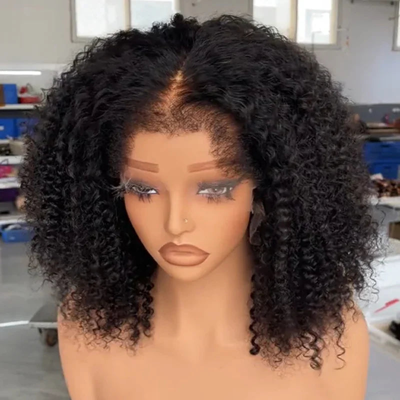 Ligne de Cheveux en M & Bordures 4C Perruque Bob Kinky Curly 13x4 HD 100% Cheveux Humains