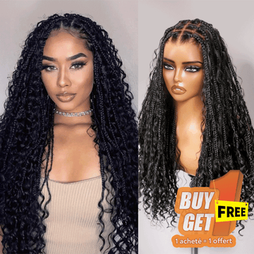 𝑩𝒖𝒚 1 𝑮𝒆𝒕 1 𝑭𝒓𝒆𝒆💥36 Pouces Perruque Tressée Bohème En Dentelle Complète Avec Cheveux De Bébé Synthétiques De Qualité Supérieure