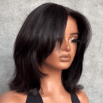 Effet Salon Glueless Couches Wear Go 4x4 Perruque Bob Sans Colle Avec Frange Cheveux Humains Ondulé