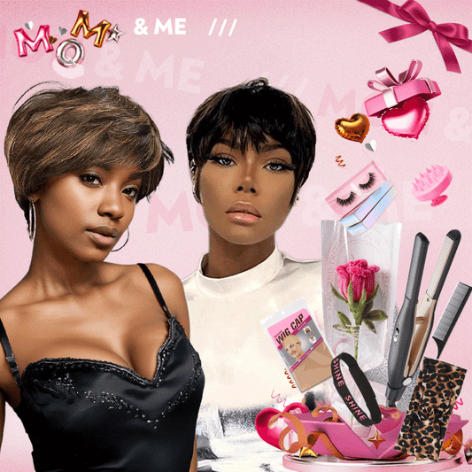 𝓑𝓾𝔂 𝟏 𝓖𝓮𝓽 𝟏𝟏💗Perruque Glueless Couleurs Noir+#4-27 Mèches Brunes Highlight Pixie Sans Colle