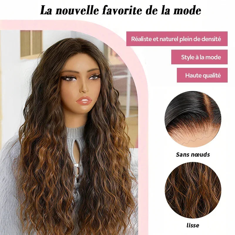 Essentiels De Fête Glueless Couleur Mèches Blonde 4x4 Perruque Sans Colle Bouclé 250% Densité