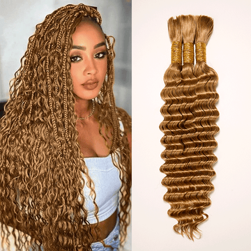 Extensions De Cheveux Humains Bouclés Profonds Couleur Blond Miel 27# Pour Tressage Bohème