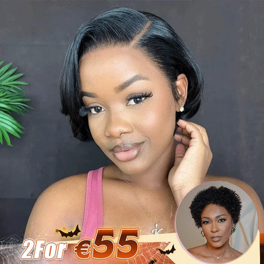 2 𝑭𝑶𝑹 €55🔥Pixie Cut 13x4 Lace Straight Wig+Glueless Easy-Wear Chic Effortless Curly Wool