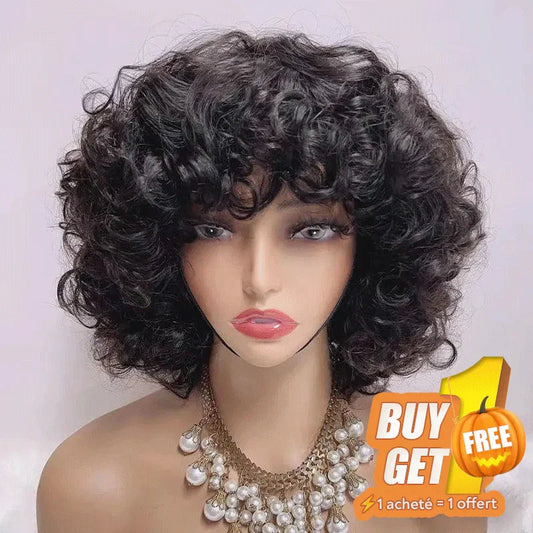 𝑩𝒖𝒚 1 𝑮𝒆𝒕 1 𝑭𝒓𝒆𝒆💥 Glueless 3 Couleur Stylisé Boucles Rebondies 99j/Highligh Marron Bob Perruque Sans Colle