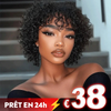 𝐏𝐫𝐞̂𝐭 𝐞𝐧 𝟐𝟒𝐡⚡Natural Look Perruque Noir Pixie Cut 13x4 Dentelle Bouclés Avec Frange Cheveux Humains