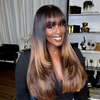 Brillant Glueless Couche Sans Nœud Couleur Highlight 4x4 Perruque Sans Colle Lisse Avec Frange