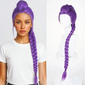 🎃Halloween Perruque Longue Tressée Violette Pour Cosplay Déguisement Cheveux Synthétiques